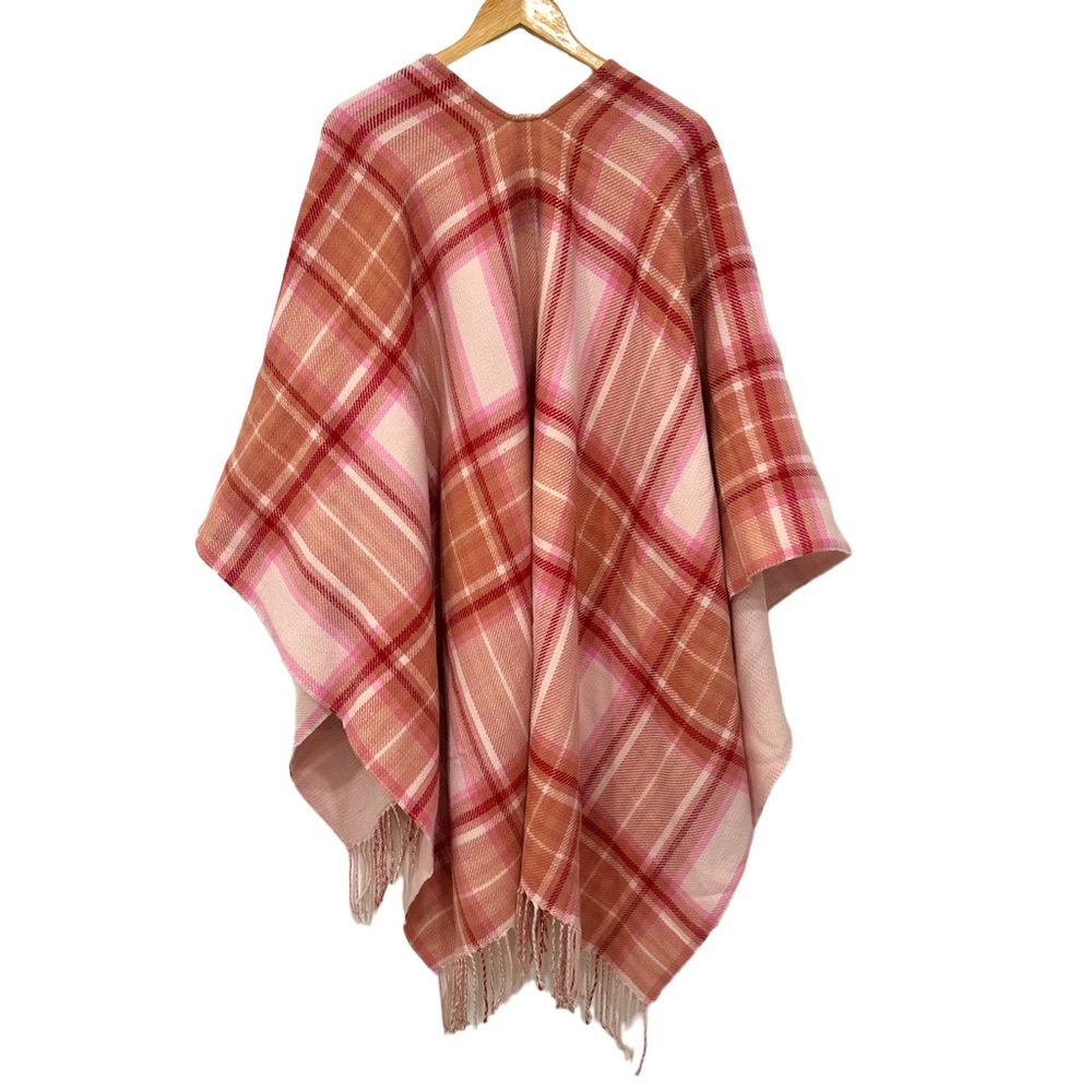 J Crew Pink Plaid Reversible Blanket Poncho Wrap Size M/L NWT - Picture 2 of 9
